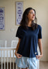 Women Summer Pajama set Dark Blue T-shirt + Light Blue X Dark Blue Plaid Shorts